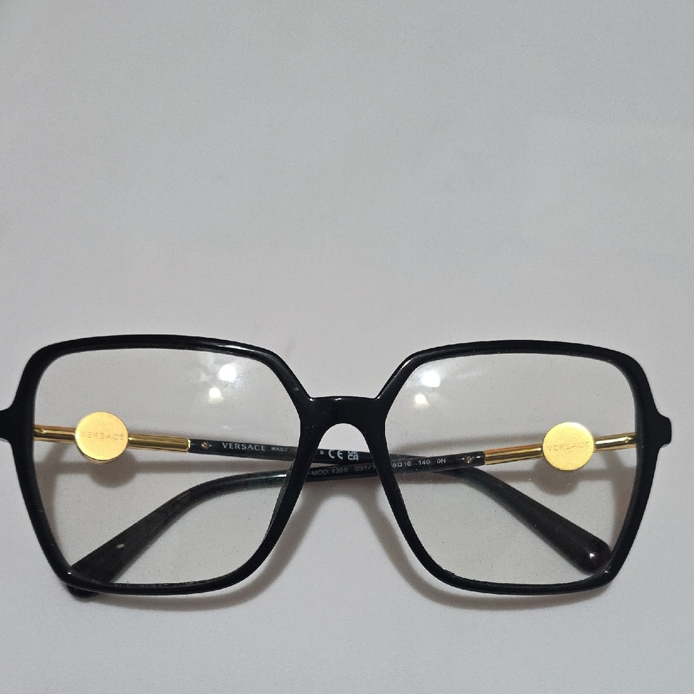 Versace Black Geometric Glasses with Gold Accents
